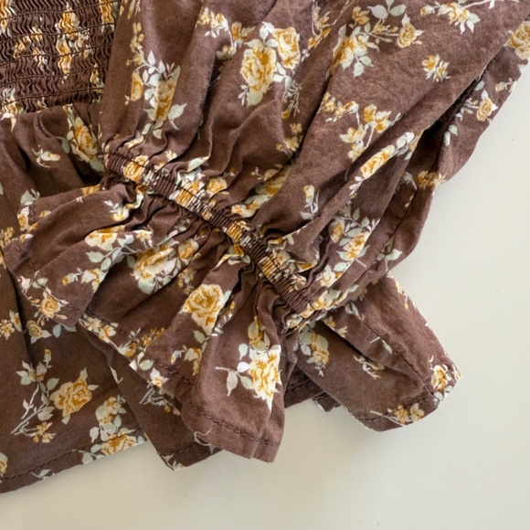 Dizzy Lizzy-Floral Smocked-Long Sleeve Blouse-Brown-Yellow-Cottagecore-Fall-M - Picture 7 of 13
